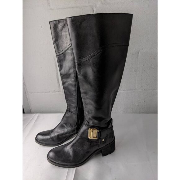 Vince Camuto Finella Knee High Riding Boots Women's Size 7 M Black‎ Leather - Picture 1 of 12